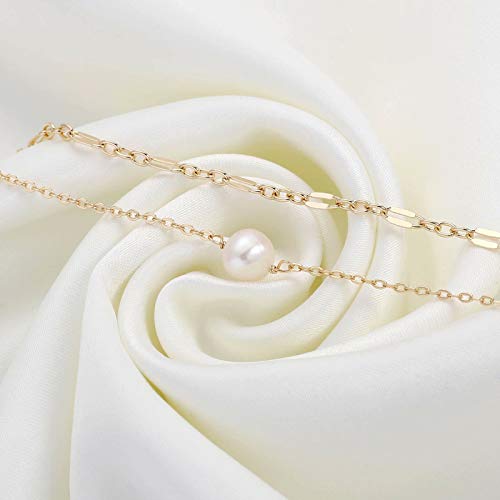 Dainty Gold Bracelets for Women, 14K Gold Plated Adjustable Layered Beads Bracelet Cute Evil Eye Oval Chain Pearl Bar Turtle Gold Bracelets for Women Jewelry - style: Pearl&Chain