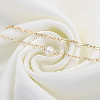 Dainty Gold Bracelets for Women, 14K Gold Plated Adjustable Layered Beads Bracelet Cute Evil Eye Oval Chain Pearl Bar Turtle Gold Bracelets for Women Jewelry - style: Pearl&Chain