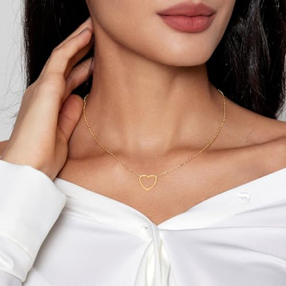 Airmb Heart Necklace for Women Gold/Silver Plated Trendy Heart Choker Lover Pendant Hypoallergenic Fashion Gold/Silver Necklace for Women Love Jewelry Gift for Women Girlfriend - color: Open-Heart-Gold