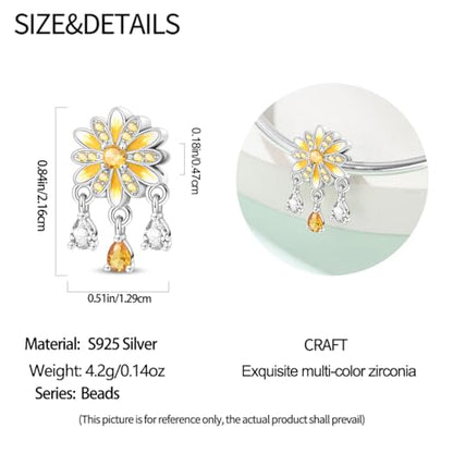 HappyStar 925 Sterling Silver Animal Dogs Charms Pendants fit Pandora Bracelets Necklaces Flowers Sports Travel Charms for Bracelets Women Jrwelry Gifts(with one Spacer Bead Charms) - style: Chrysanthemum beads