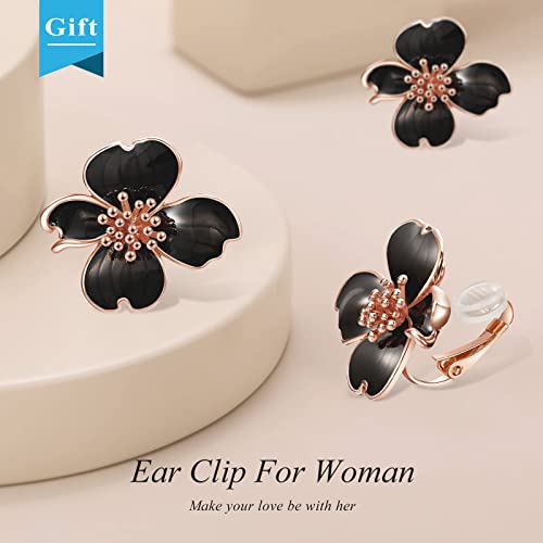 Clip on Earrings Women, 14K Gold Plated Earrings for Sensitive Ears, Fashion Women's Earrings Jewelry Birthday Gift for Wife Grandma Daughter Girls on Christmas Thanksgiving - color: Rose Gold Black Earrings