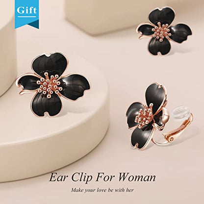 Clip on Earrings Women, 14K Gold Plated Earrings for Sensitive Ears, Fashion Women's Earrings Jewelry Birthday Gift for Wife Grandma Daughter Girls on Christmas Thanksgiving - color: Rose Gold Black Earrings