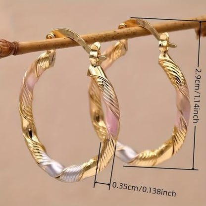 White Gold & Gold Plated Twisted Hoop Earrings for Women Daily Evening Parties Wear Lightweight Jewelry Earring Gift for Her