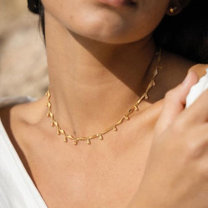 MTMY Beaded Necklaces for Women 14K Gold Plated Dainty Colorful Green/Rose Beaded Pearl Choker Necklace Delicate Boho Choker Necklace Jewelry Gift - style: Water drop beads