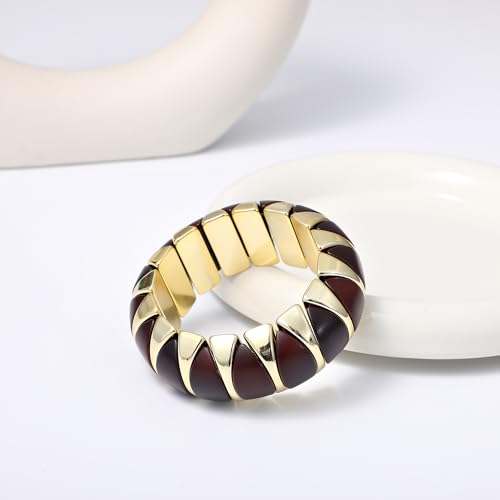 GOOJIDS Simple Beaded Gold Plated Bangles Bracelet Chunky Bamboo Tube Curved Stacking Clear Acrylic Colorful Beads Stretchable Gold Plated Bracelets Set For Women - color: C-Gold Sunflower Bracelet