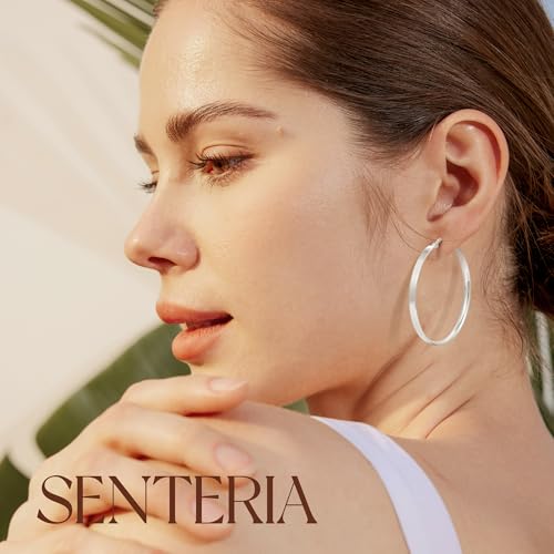 Senteria Lightweight Gold Hoop Earrings for Women 4mm Wide Large Hoop Earrings 14K Real Gold Plated Hypoallergenic Hoops Earring Big Thin Earring Hoops for Women 30/40/50/60/70mm - style: 40mm silver