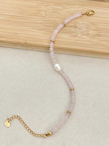 Gemstone Beaded Bracelets with Freshwater Pearl | Crystal Beaded Bracelet Boho Natural Stone Trendy Jewelry Gifts - color: Pink