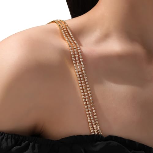 2Pcs Rhinestone Shoulder Strap Chain Bridal Wedding Rhinestone Lingerie Strap Shoulder Chain Sexy Crystal Underwear Chain for Women Dress - style: Gold