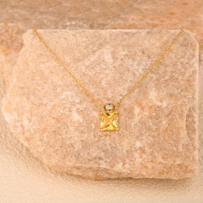 18K Gold-Plated Non Tarnish Birthstone Necklace for Women, 5A Princess Cut Cubic Zirconia Pendant, Birthday Anniversary Valentine's Gift, 18-20 Inches - color: 11-Nov-Golden Yellow