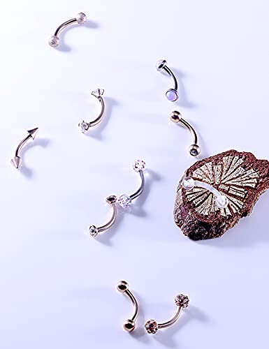 Jenxnjsjo 16g 6/8/10mm Eyebrow/Rook/Snug/Vertical-Labret/VCH/Snake-Eyes/Anti-Tragus/Christina/Daith/Belly-Button/Bridge/Hood/Surface Curved Barbell Piercing Jewelry for Women Men - color: 10PCS, Rose-Gold, size: 8mm