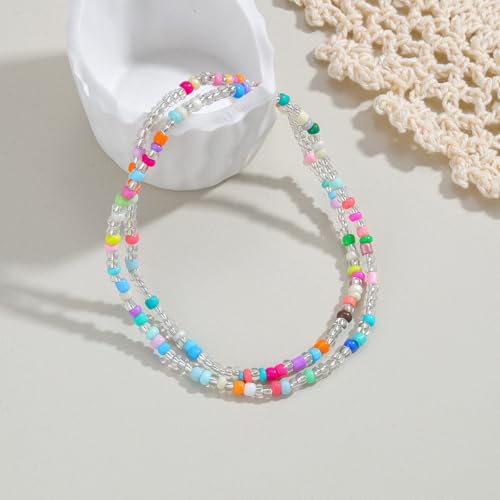 DATOA 4Pcs Boho Beads Anklets Set Handmade Colorful Beaded Adjustable Stretch Bracelet Waterproof Beach Hawaiian Foot Jewelry - color: Colorful
