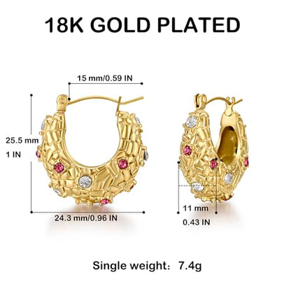 FRUMOS 18K Gold Plated Chunky Hoop Earrings for Women Fashion Thick Gold Hoops Set Jewelry for Birthday Christmas Gifts - color: Gold CZ Paved Chunky Hoop
