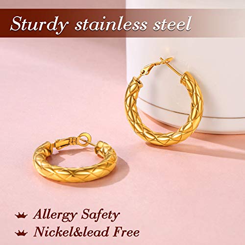 FindChic Chunky Hoop Earrings for Women, Silver/Black/14K Gold Plated Crossover Patterned Hollow Tube Rounded Loop Earrings, 30mm/40mm/60mm/80mm Hoops with Custom Name Options and Gift Box - color: c.Gold, size: 30MM