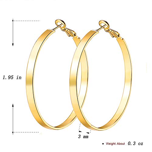 Gold Hoop Earrings,18K Gold Plated Rounded Hoops Earrings for Women - color: Gold-50mm