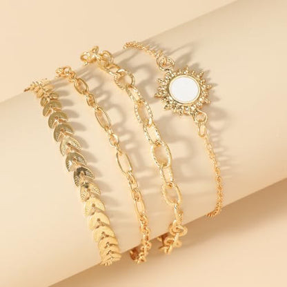 Alegend 14K Gold Plated Stackable Multilayer Bracelets + Titanium Steel(Not Rust, Resist Corruption, Easily Clean) 18K Gold Plated Single Bracelets - color: 14K Gold + 4PCS F