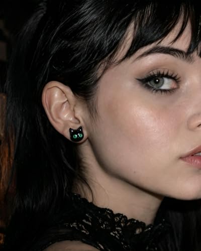 One Piece Halloween Cat Ear Gauges Plug,0G-1/2In Saddle Plug for Ears, 316L Surgical Steel Ear Stretching Piercing Jewelry - size: BK-1/2"(12mm)