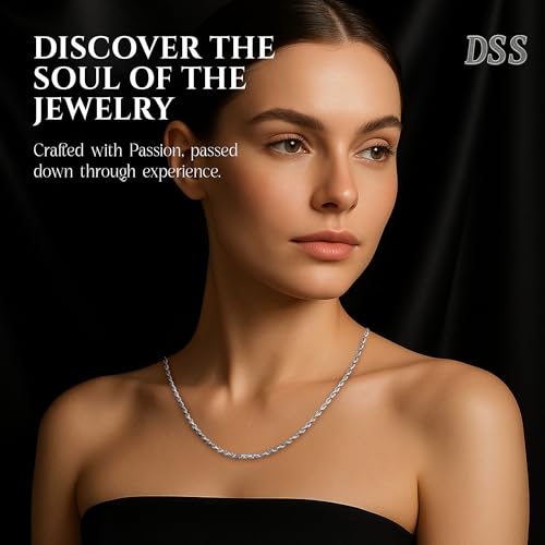 DSS 925 Sterling Silver Italian Silver Diamond Cut Rope Necklace Chain for Women & Men, Luxury Chain with Upgraded Lobster Clasp, Hypoallergenic - Made in Italy