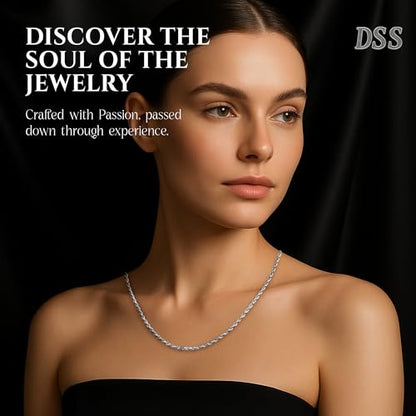 DSS 925 Sterling Silver Italian Silver Diamond Cut Rope Necklace Chain for Women & Men, Luxury Chain with Upgraded Lobster Clasp, Hypoallergenic - Made in Italy