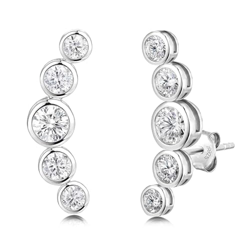 Moissanite 20mm Butterlfy/Flower/Leaf/Bezel Crawler Stud Earrings for Women, 925 Sterling Silver with Gold Plated, Hypoallergenic Cartilage Earrings, Valentines Birthday Anniversary Wedding Gift - color: Bezel Setting - White Gold