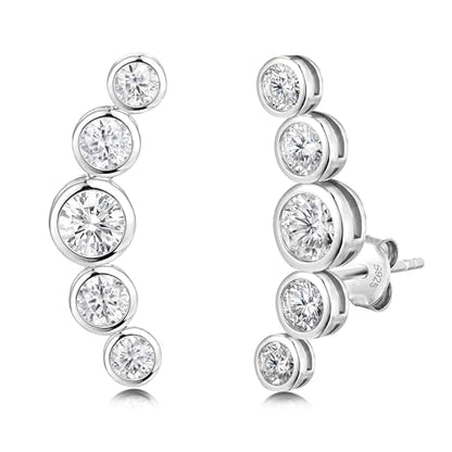 Moissanite 20mm Butterlfy/Flower/Leaf/Bezel Crawler Stud Earrings for Women, 925 Sterling Silver with Gold Plated, Hypoallergenic Cartilage Earrings, Valentines Birthday Anniversary Wedding Gift - color: Bezel Setting - White Gold