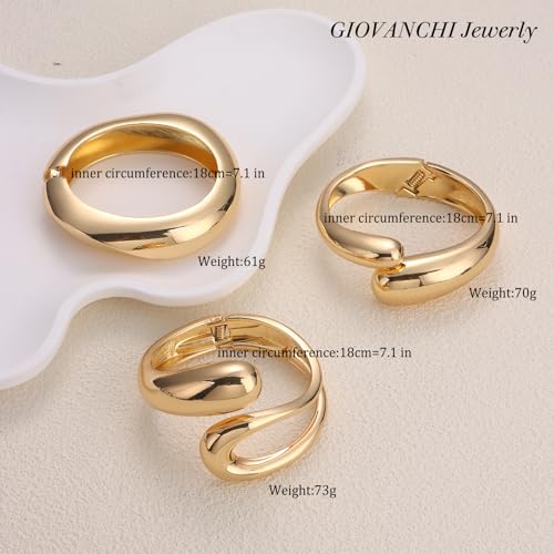 Giovanchi Chunky Gold Bangle Bracelets for Women | 14K Gold Plated Cuff Bracelets, Stackable Dainty Gold Bracelet Sets, Non Tarnish Fashion Jewelry Gift - style: B3-Gold