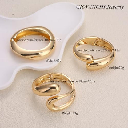 Giovanchi Chunky Gold Bangle Bracelets for Women | 14K Gold Plated Cuff Bracelets, Stackable Dainty Gold Bracelet Sets, Non Tarnish Fashion Jewelry Gift - style: B3-Gold