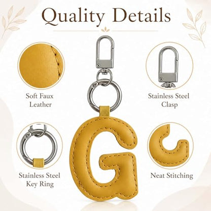 Initial Letter Keychain,Stainless Steel,Colorful Faux Leather Keyring for Backpack,Purse,Car Keys,Gift for Men Women - color: G
