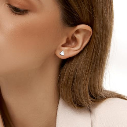 Unisex Geometric Triangle Stud Earrings, Stainless Steel Minimalist Cubic Zirconia Pierced Post Earrings for Men Women - style: Single Zircon-Black&Sliver