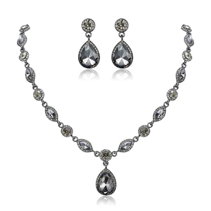 EleQueen Women's Teardrop Necklace Earrings Jewellery Set for Party Prom | Wedding Bridal Costume Jewelry Set for Brides Bridesmaids, Crystal Teardrop Necklace Dangle Earrings - color: Gray Color Black-Tone