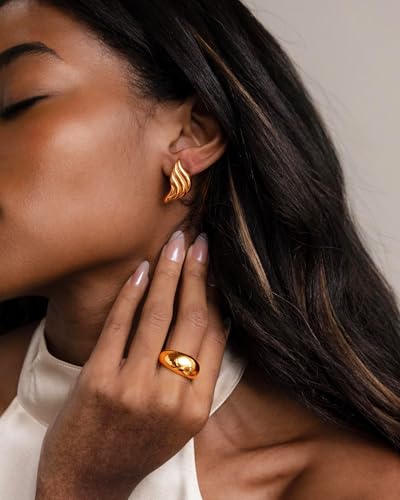 Gold Chunky Earrings for Women Trendy, 14K Gold Plated Dainty Kont Earrings Statement Minimalist Hypoallergenic Stud Earrings - color: Diana & Rose Gold
