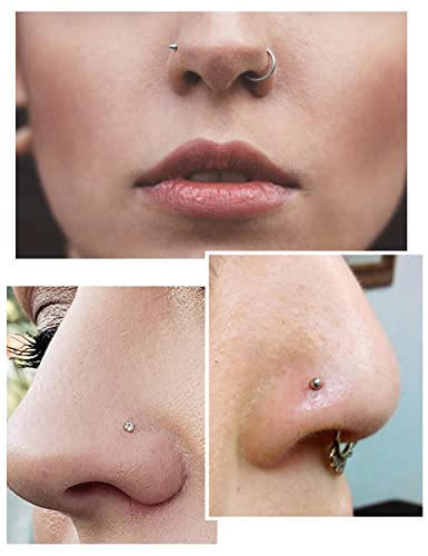 20G 18G 16G Cubic Zirconia Nose Rings Studs 316L Surgical Steel Hypoallergenic Nose Piercings Jewelry for Women Men CZ 2mm-3mm 24 Pcs - color: A:20G L Shaped + Silver Tone