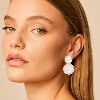 Resin Earrings for Women Acrylic Water Ripple Earring Boho Dangle Drop Earring - color: White