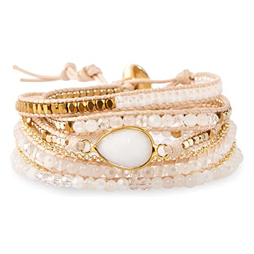 Bracelet for Women – Handmade Vegan Boho Natural Stone Layered Bracelet, Thailand Bohemian Stackable Beaded Wrap Bracelets, Summer Hippie Bracelet Stack, Fashion Jewelry Gifts - color: A1-Off White