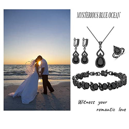 LMXXVJ Women Jewelry Set Platinum Plated Necklace Open Ring Earrings Bracelet Set,Birthday/Anniversary Mother’s Day Jewelry Gifts for Mom/Wife/Sister/Best Friend - color: Black Gun-Black