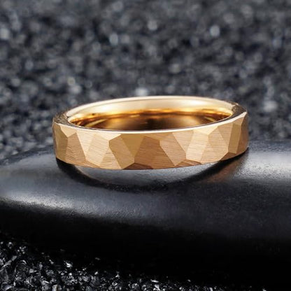 2/4/6/8mm Black/silver/gold Tungsten Rings for Men Womens Couple Fashion Jewelry Promise Engagement Wedding Band Hammered Inner ring inlaid with olive wood Carbide Polished Edge Comfort Fit - color: 4MM rose gold