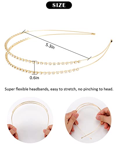 Wecoe 4 Pack Rhinestone Headbands Women Gold Metal Headbands Flower Girl Bridal Wedding Crystal Headpieces Flower Leaf Butterfly Headband Tiara Formal Hair Accessories For Women Girls Halloween Gifts - color: Gold band & silver rhinestones