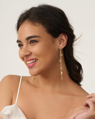 Dangle Earrings for Women - 14K Gold/White Gold/Rose Gold Plated Butterfly Heart Star Hoop Chain Long Tassel Cubic Zirconia CZ Dangle Earrings - color: Butterfly