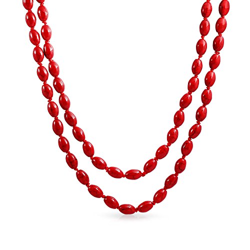 Red Blue Turquoise Oval Beaded Endless Strand Necklace Multi Layer 50" - color: Red