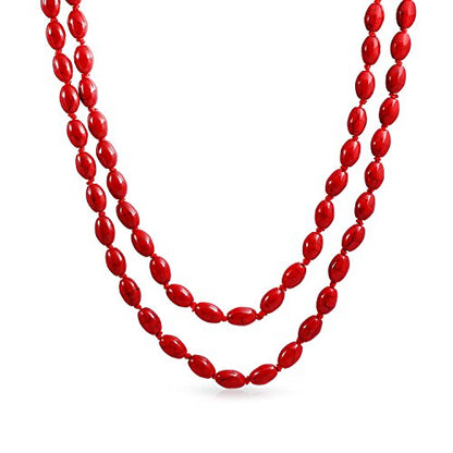 Red Blue Turquoise Oval Beaded Endless Strand Necklace Multi Layer 50" - color: Red