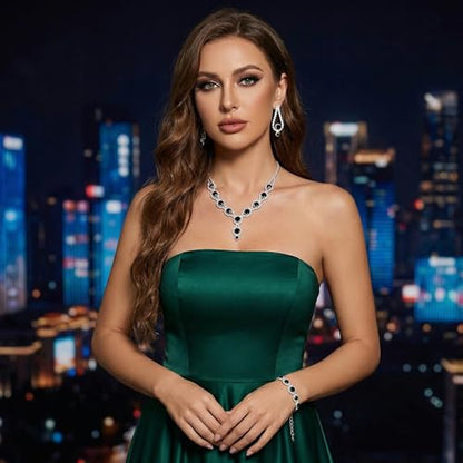 Silver Plated Necklace Earrings Bracelet Crystal Bridal Wedding Jewelry Sets for Wedding princess birthday party Halloween Prom Pageant Jewelry - color: 2-black