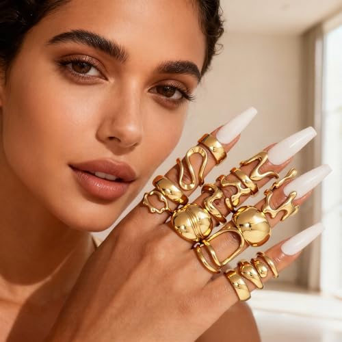 CSIYANJRY99 Chunky Gold Rings Set for Women Gold Stacking Knuckles Rings Set Accessorie Open Ring Boho Prom Costume Jewelry