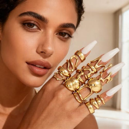 CSIYANJRY99 Chunky Gold Rings Set for Women Gold Stacking Knuckles Rings Set Accessorie Open Ring Boho Prom Costume Jewelry