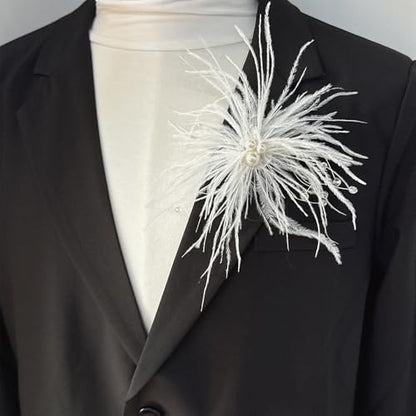 Elegant Feather Flower Pearl Cz Large Brooch Pin for Women Men Rhinestone Crystal Floral Lapel Pins Wedding Party Banquet Dress Suit Clothes Accessories Fashion Jewelry 180mm - color: White