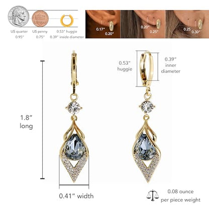 Sonateomber Gold Silver Small Hoop Dangle Earrings for Women, Trendy Dainty Rhinestone CZ Dangling Prom Wedding Leaf Flower Snowflake Butterfly Starfish Fashion Jewelry Gift - color: Light Blue