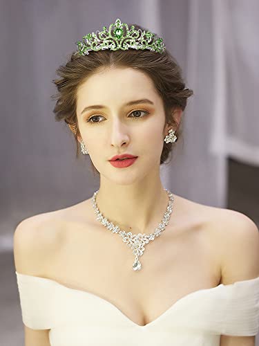 COCIDE Green Tiara and Crowns for Women Crystal Headband Princess Rhinestone with Combs Bride Hairpiece Bridal Wedding Prom Birthday Party Hair Accessories Jewelry for Women and Girls - color: TN Silver+Green