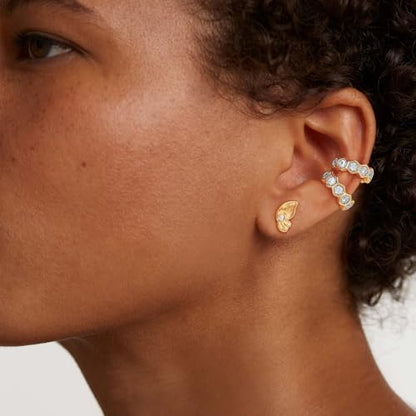 Sparkle Ear Cuff for Women, Non Piercing Single | 14K Gold Plated Brass, Clear Cubic Zirconia Accents, Fixed 3.8-3.9 mm Opening, Single Non-Piercing Cuff For Ear Stacks - style: Geometric