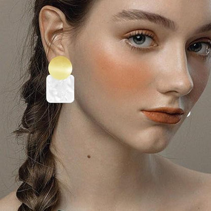 70s 80s Acrylic Hollow Round Geometric Dangle Drop Earrings Retro Square Oval Stud earrings For Women - style: White Gold