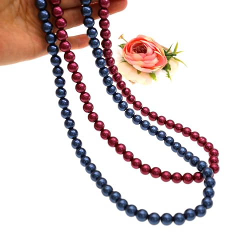 AAA+ Simulated Pearl Strand Necklace Colorful 10mm Pearls Choker Necklaces for Women 1920s Long Costume Jewelry Gift - color: long pearl necklace Burgandy 24 Inches