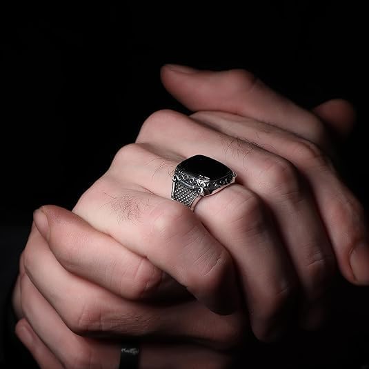 925 Sterling Silver Genuine Black Onyx Stone Mens Silver Ring Silver Signet Ring for Men Handmade Silver Men Rings Sterling Silver Pinky Ring Gift for Men Gift for Dad