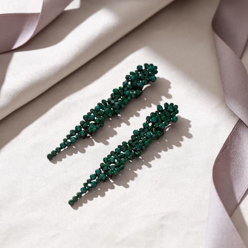 EVER FAITH Rhinestone Crystal Art Deco Statement Clip-on Earring, Wedding Prom Long Chandelier Dangle Earrings for Women - color: Green Black-Tone